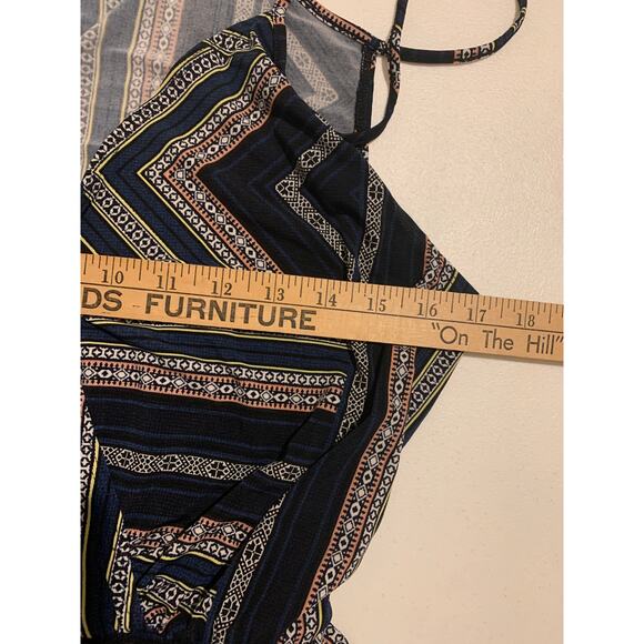 BCBGeneration Geometric Romper Womens Size Medium Blue Black Strappy Artsy - Picture 5 of 8